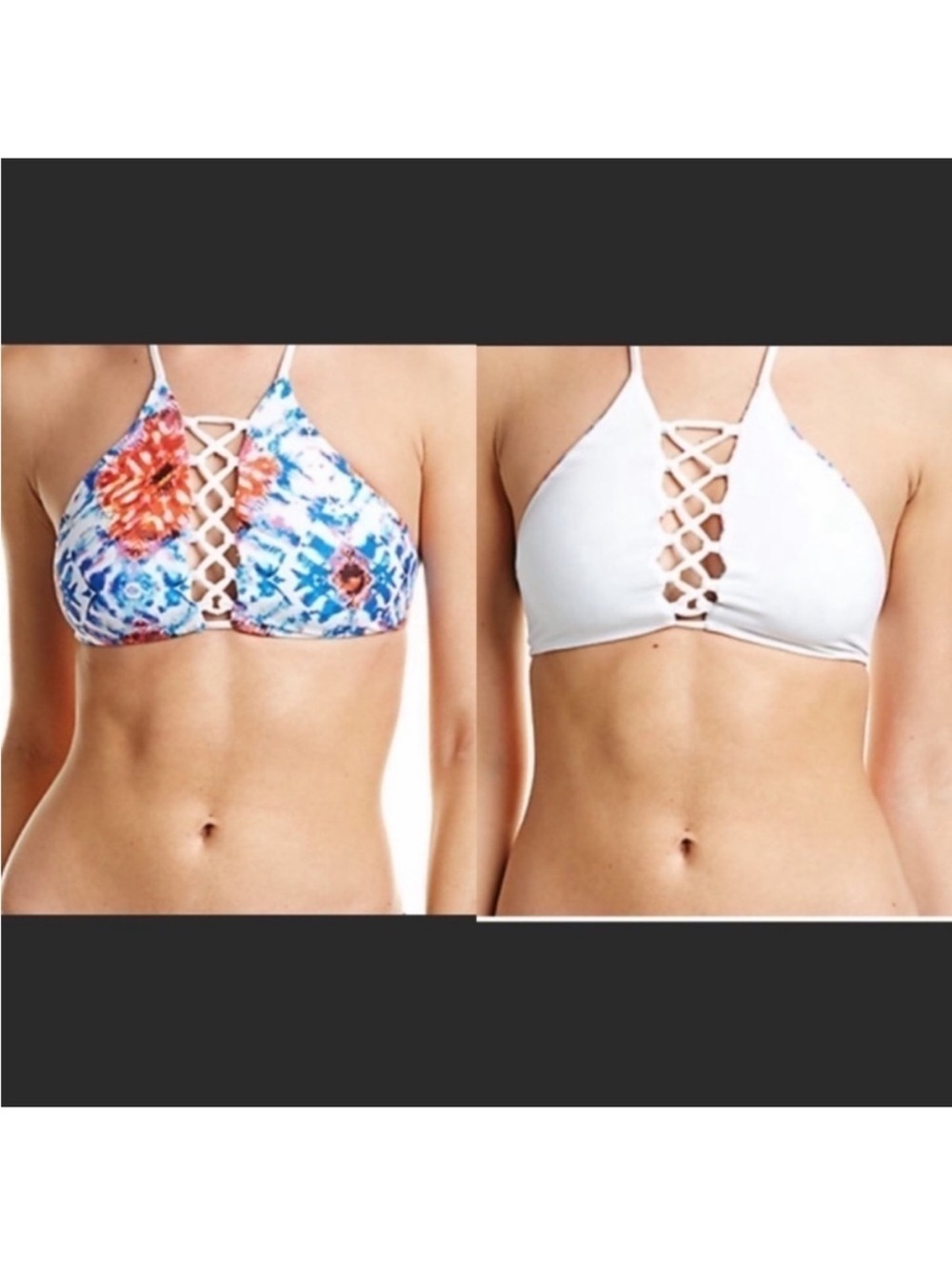 L*Space Reversible Strappy Bikini Top in Blue, Orange & White XS NWT